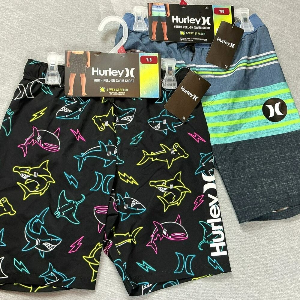 NWT Hurley Boys Swim Trunks Lot 2 Pack Size 7/8 Medium Board Shorts